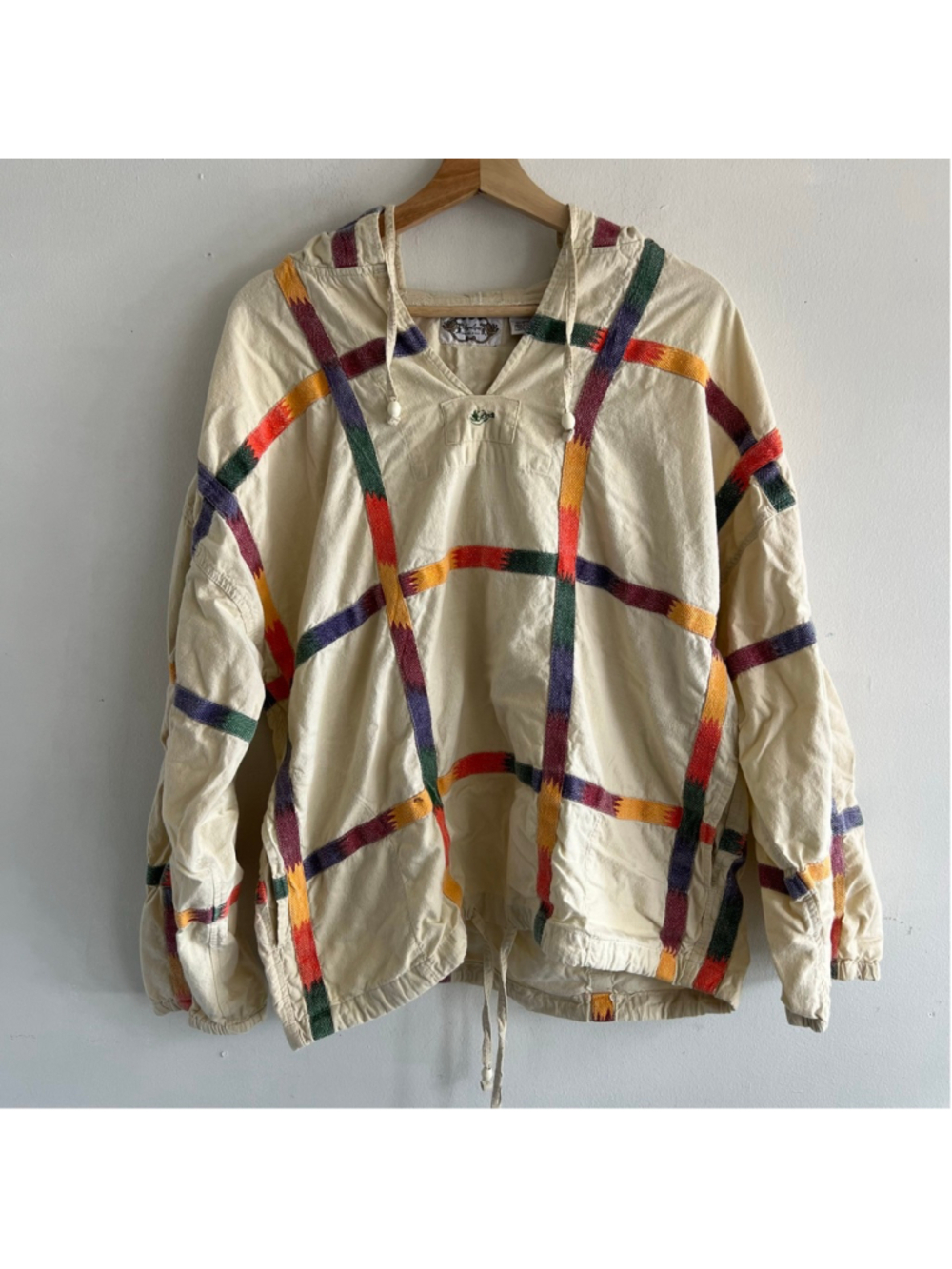 Angelique Beige Multicolor Plaid Hoodie size S oversized 100% cotton